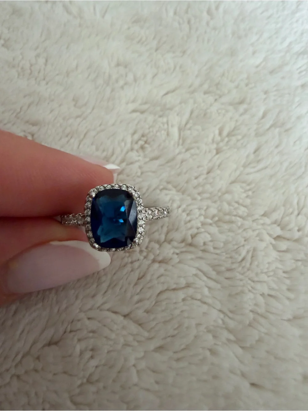 Othr Deep Blue Cushion Halo Ring - Silver